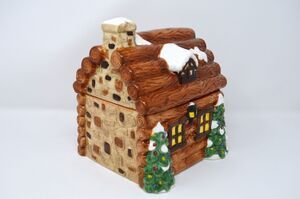 Vintage Brown Log House Cookie Jar